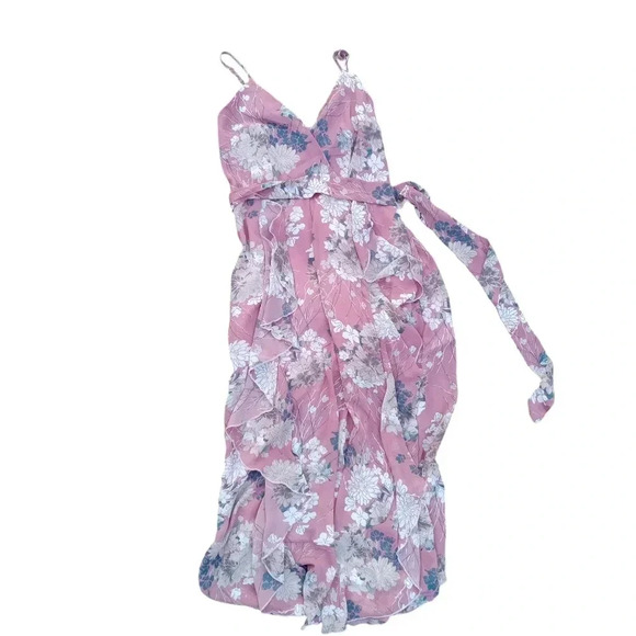 Simplee Floral Jumpsuit Dusty Pink Blue White Capri Sleeveless Size Large Flowy - Picture 2 of 12